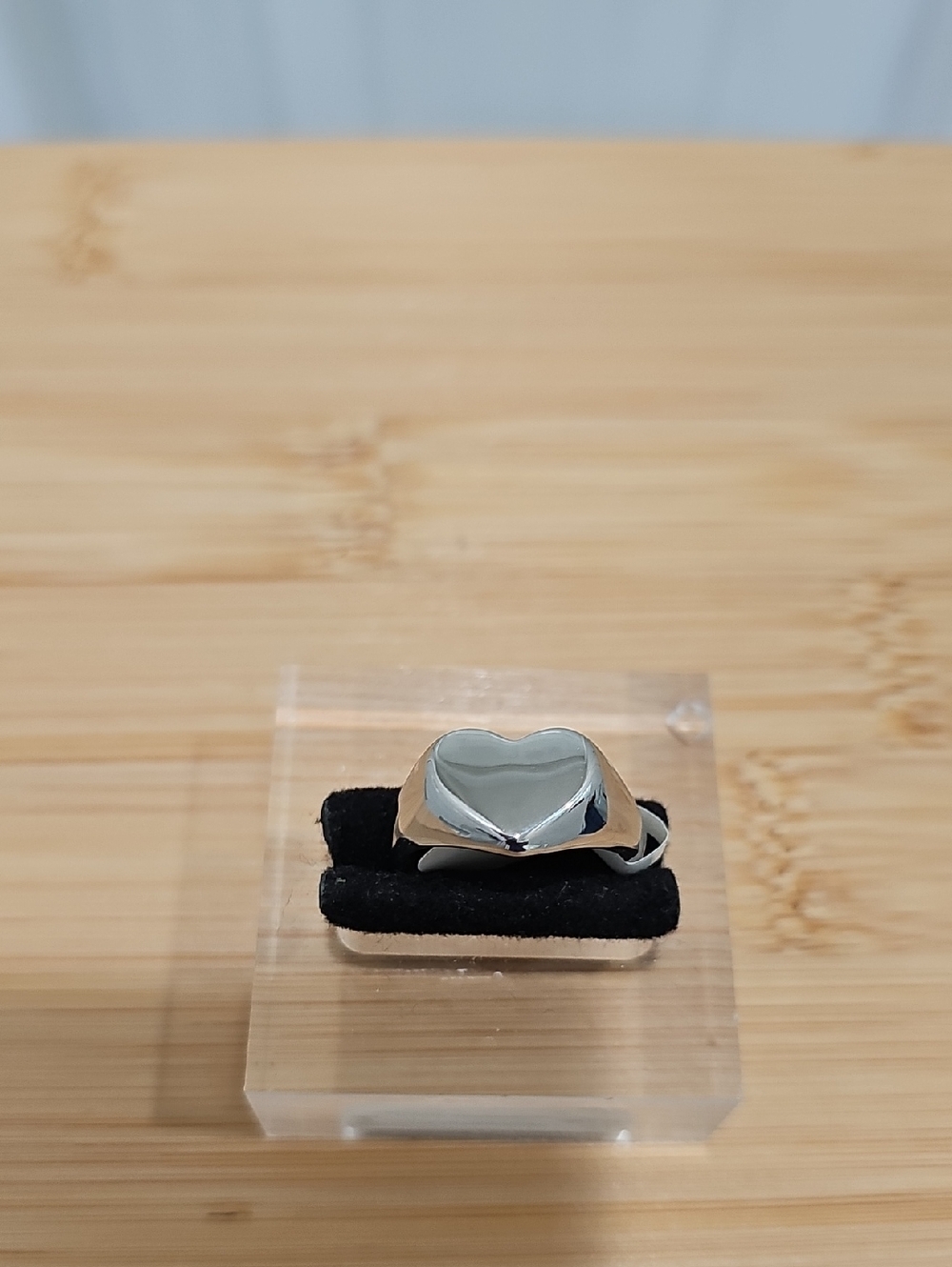 Stainless Steel Heart Signet Ring - Shiny Silver